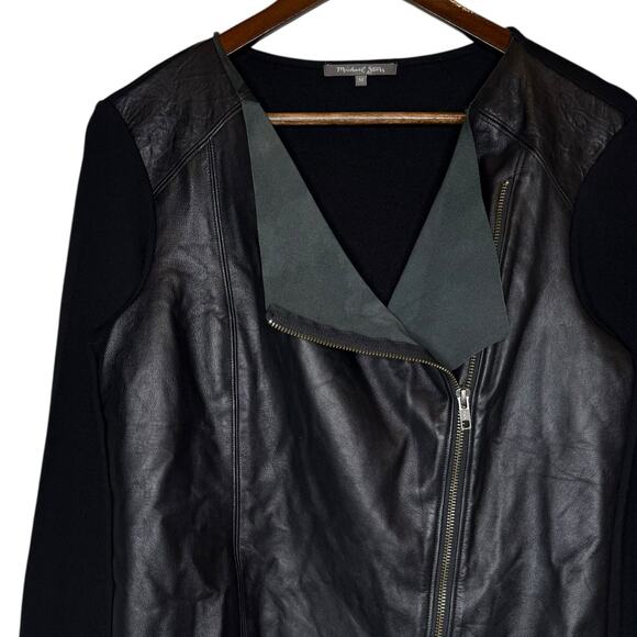 Michael Stars Leather Front Black Moto Jacket, size Medium - Picture 2 of 5
